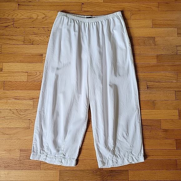 Cut Loose White Tencel Cropped Barrel Pants High Rise Pull On Beach Coastal - Picture 1 of 13